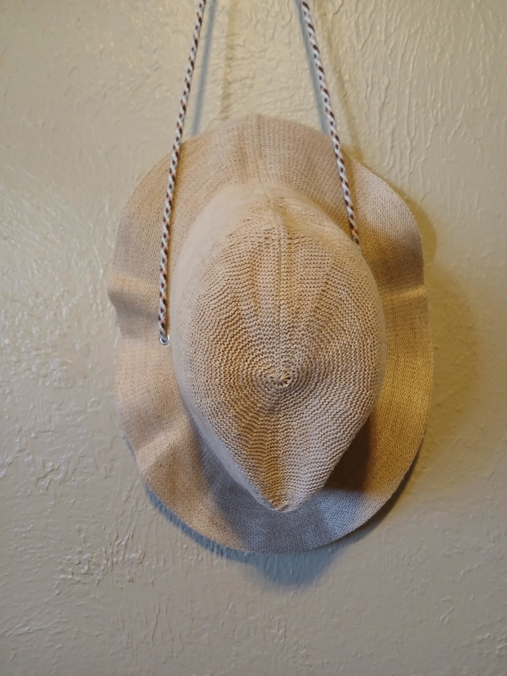 Beige Woven Sun Hat with Chin Cord
